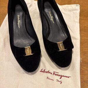 Ferragamo Vara Pumps, Black Velvet, Size 10B